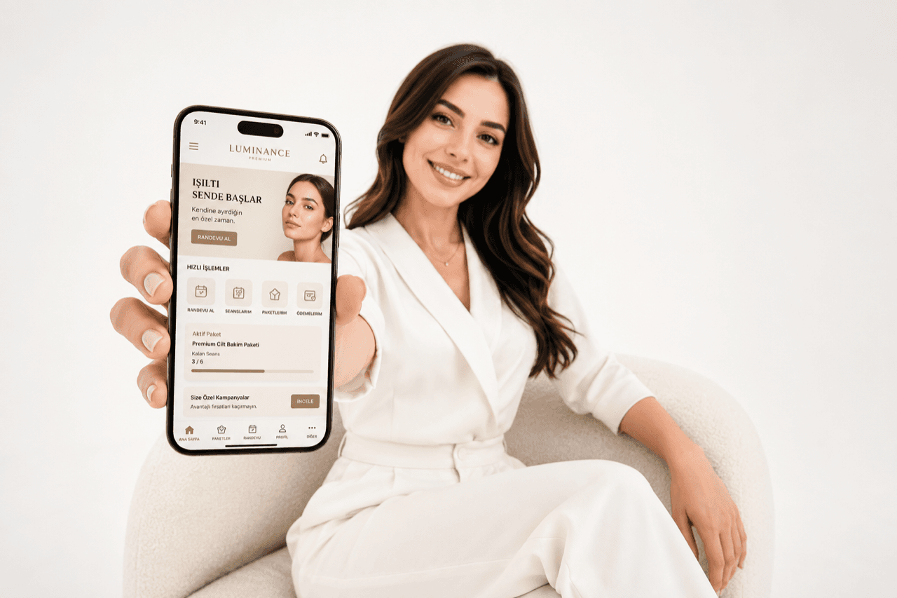 Luminance Premium mobil uygulamasını tanıtan model